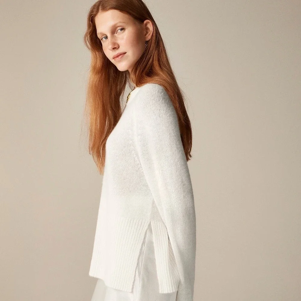 NWT!! J. CREW High Rib Pullover Sweater Wool Alpaca Solid‎ Ivory Minimalist XXS